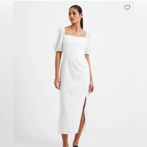 FRENCH CONNECTION WHITE Afina Verona Ruched Midi Dress - size large